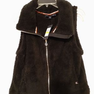 NWT Tommy Hilfiger Fluffy Black Plush Vest sz M